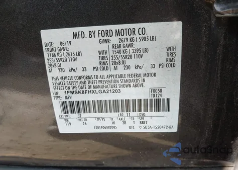 2020 Ford Explorer Limited из США, поврежденный, VIN 1FMSK8FHXLGA21203